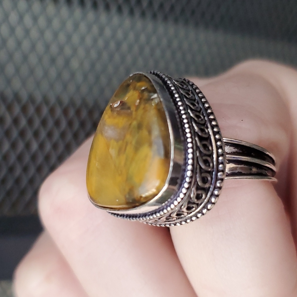 New Golden Pietersite 925 Silver Statement Ring.